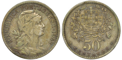 Португалия 50 сентаво 1947 KM 577 медно-никель 51-3341
