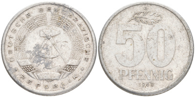 ГДР 50 ПФЕННИГОВ 1958 А KM 12.1 алюминий 4556-451