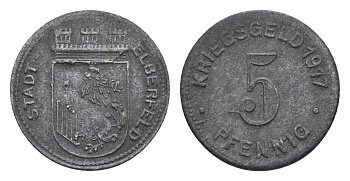 Эльберфельд 5 пфеннигов 1917 Funck 111.1, Men05 6413.1, Men18 8040.1 цинк 4516-457