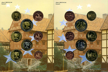 Дания набор из 8 монет 2002 1 евроцент-2 евро, европробники, в оригинальном буклете UNC 00-00