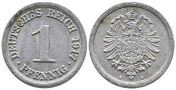 Германия 1 пфенниг 1917 A KM 24, J. 300, Weege 2 алюминий 39-1237