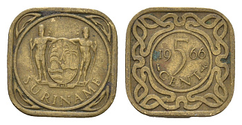 Суринам 5 центов 1966 KM 12 никель латунь 4674-642