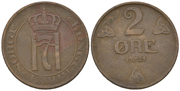 Норвегия 2 эре 1921 Хокон VII (1905-1957) KM 371 бронза 4615-354