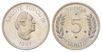 Тонга 5 сенити 1967 Салоте Тупоу III (1900-1965) KM 6 медно-никель PROOF 3896-343