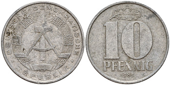 ГДР 10 пфеннигов 1965 A KM 10 алюминий 27-256