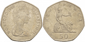 Великобритания 50 пенсов 1969 Елизавета II (1952-2022) KM 913, Spink 4223 (H1) медно-никель 4403-832