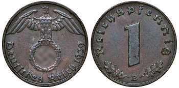 ГЕРМАНИЯ 1 РЕЙХСПФЕННИГ 1939 B J 361, KM 89 бронза 72-1635