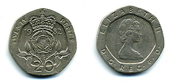 Великобритания 20 пенсов 1982 Елизавета II (1952-2022) KM 931, Spink 4230 (G1) медно-никель 4110-953