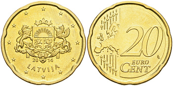 Латвия 20 евроцентов 2014 KM 154 нордик UNC 4364-1517