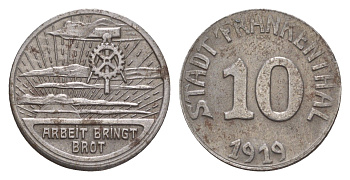 Франкенталь 10 пфеннигов 1919 Funck 135.13, Men05 7461.1, Men18 9382.1 железо 4659-337