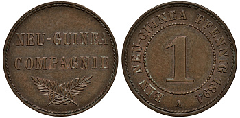 Германская Новая Гвинея 1 пфенниг 1894 А, J. 701, KM 1 медь цинк 00-816-64