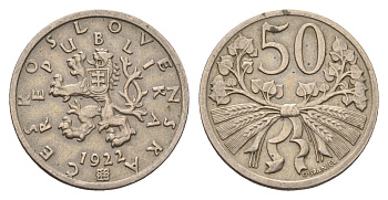 Чехословакия 50 геллеров 1922 KM 2 медно-никель 3955-122