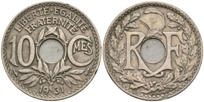 Франция 10 сантимов 1931 KM 866a, Le Franc 138.3 медно-никель 4143-1013