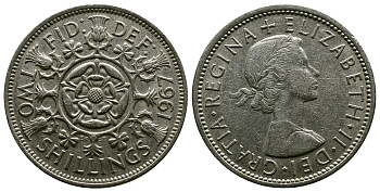Великобритания 2 шиллинга (флорин) 1967 Елизавета II (1952-2022) KM 906, Spink 4146 медно-никель 4382-823