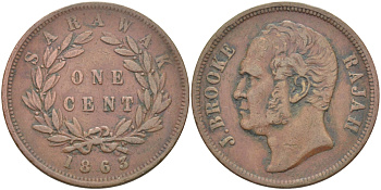 Саравак 1 цент 1863 раджа Джеймс Брук, Королевство Саравак (1846 - 1946) KM 3 медь 4044-842