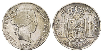 Испания 1 эскудо 1868 Изабелла II KM 626 серебро 441-132