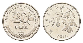 Хорватия 20 лип 2011 олива, нечетный год KM 7 сталь плакированная никелем UNC 261-547