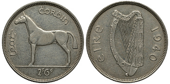 Ирландия 1/2 кроны 1940 лошадь KM 16 серебро 633-334