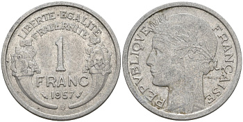 Франция 1 франк 1957 B KM 885a.2 алюминий 4142-1012