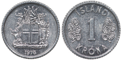 Исландия 1 крона 1976 KM 23 алюминий 4124-456