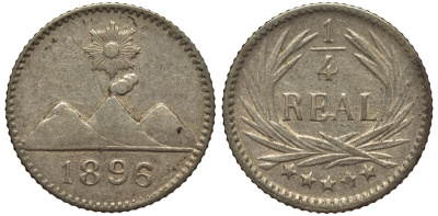 Гватемала 1/4 реала 1896 5 звезд, Испанское правление KM 162 серебро 116-1221