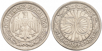 Германия 50 рейхспфеннигов 1928 J KM 49, J.324 никель 73-157