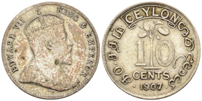 Цейлон 10 центов 1907 Эдуард VII (1902-1910) KM 97 серебро 54-1068