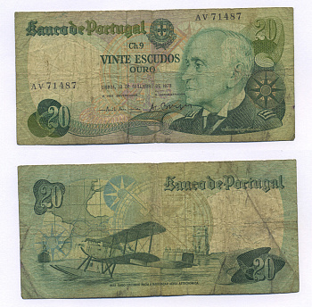 Португалия 20 эскудо 1978 Гагу Коутинью, биплан Fairey III III-MKII Pick 176 a бумага 7205-29-2