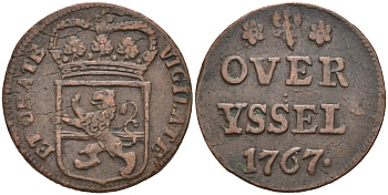 Оверэйсел (Overyssel), Нидерланды 1 дуит 1767 KM 90 медь 4575-1246