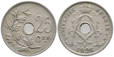 БЕЛЬГИЯ 25 САНТИМОВ 1928 BELGIE KM 69 медно-никель 4364-3736