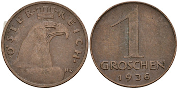 Австрия 1 грош 1936 KM 2836 бронза 4136-1259