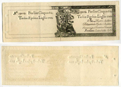 Италия, Сардиния 50 лир 1780 Regie Finanze Pick S 134 бумага aUNC 451-574-1