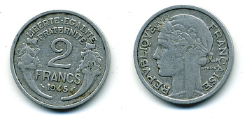 ФРАНЦИЯ 2 ФРАНКА 1945 KM 886а.1 алюминий 84-612