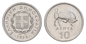 Греция 10 лепт 1976 бык KM 113 алюминий UNC 4668-1233