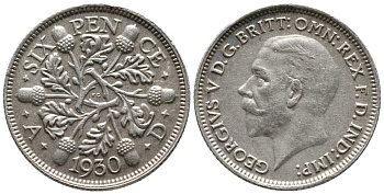Великобритания 6 пенсов 1930 Георг V (1910-1936) KM 832, Spink 4040 серебро 201-141