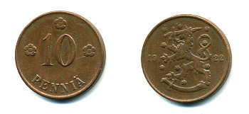 Финляндия 10 пенни 1922 республика (1918-1962) KM 24 медь 46-752