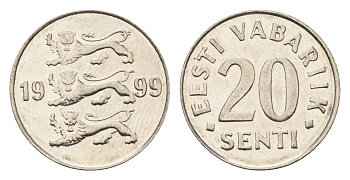 Эстония 20 сентов 1999 KM 23a сталь плакированная никелем UNC 4689-726