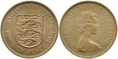 ДЖЕРСИ 2 ПЕНСА 1971 ЕЛИЗАВЕТА II KM 31 бронза UNC 51-426