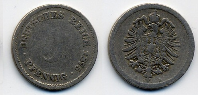 ГЕРМАНИЯ 5 ПФЕННИГОВ 1875 A, СТАРОГЕРБОВКА KM 3, J.3 медно-никель 46-216