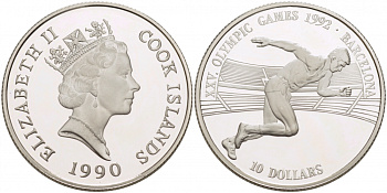 Острова Кука 10 долларов 1990 XXV летние Олимпийские игры в Барселоне 1992 года, бег KM 79 серебро PROOF 1082-3-54