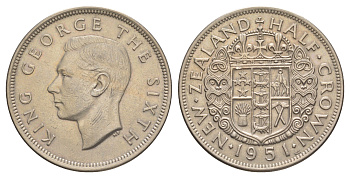 Новая Зеландия 1/2 кроны 1951 Георг VI (1936-1952) KM 19 медно-никель 25-1934
