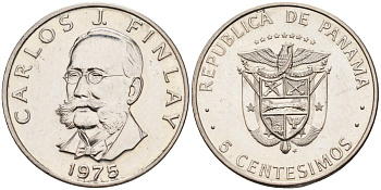 Панама 5 сентесимо 1975 Карлос Хуан Финлей KM 35.1 медь плакированная медно-никелем 4588-915