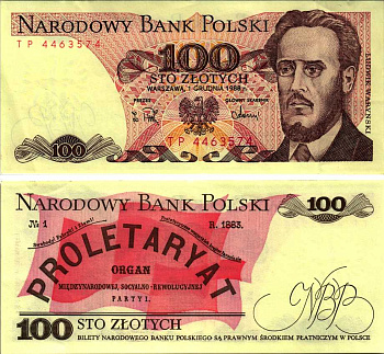 Польша 100 злотых 1988 Людвиг-Фаддей Варынский, манифест социал-революционной партии Pick 143 e бумага 8607-75-3-1