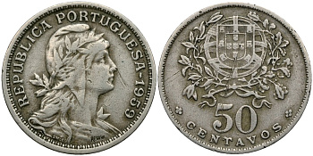 Португалия 50 сентаво 1959 KM 577 медно-никель 4175-411