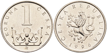 Чехия 1 крона 1996 KM 7 сталь плакированная никелем 4152-932