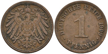 Германия 1 пфенниг 1909 A KM 10, J. 10 медь 4576-112