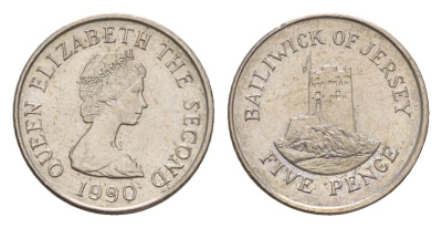 Джерси 5 пенсов 1990 башня Сеймур, Елизавета II (1952-2022) KM 56.2 медно-никель 4655-952