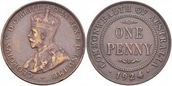 АВСТРАЛИЯ 1 ПЕННИ 1924 ГЕОРГ V KM 23 бронза 4403-922