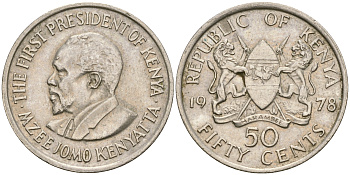 Кения 50 центов 1978 Джомо Кениата KM 13 медно-никель 4364-3033