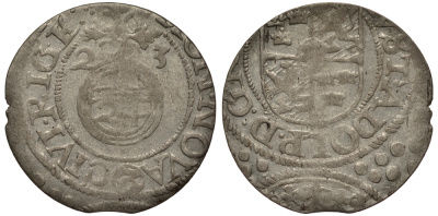 ЛИВОНИЯ, РИГА 1/24 ТАЛЕРА 1623 ШВЕДСКАЯ ОККУПАЦИЯ, ГУСТАВ АДОЛЬФ II, ВЕС 1,07 ГР. KM 10 серебро 1516-623